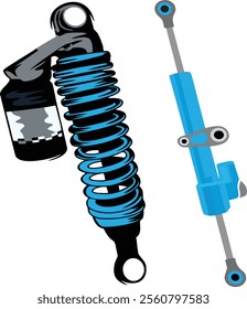 Dynamic illustration of blue and black shock absorbers, showcasing innovative engineering and sleek design. Ideal for automotive enthusiasts and mechanical design projects