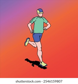 Uma ilustração dinâmica retratando uma corrida fácil para uma vida saudável, renderizada em cores vibrantes para inspirar aptidão e bem-estar, perfeito para campanhas de saúde e marca de estilo de vida