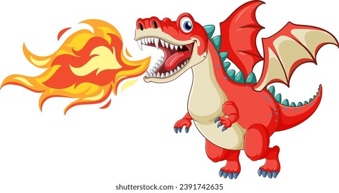 A dynamic illustration of a dragon releasing fire in a cartoon vector style