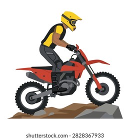 A dynamic illustration of an enduro rider performing an action stunt on a powerful off-road motorcycle, capturing the speed, adrenaline, and rugged spirit of extreme dirt bike racing in a stylized graphic format.
