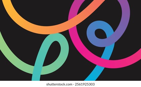Dynamic illustration featuring vibrant, intertwined gradient lines set against a dark background, creating a striking and lively abstract artwork.