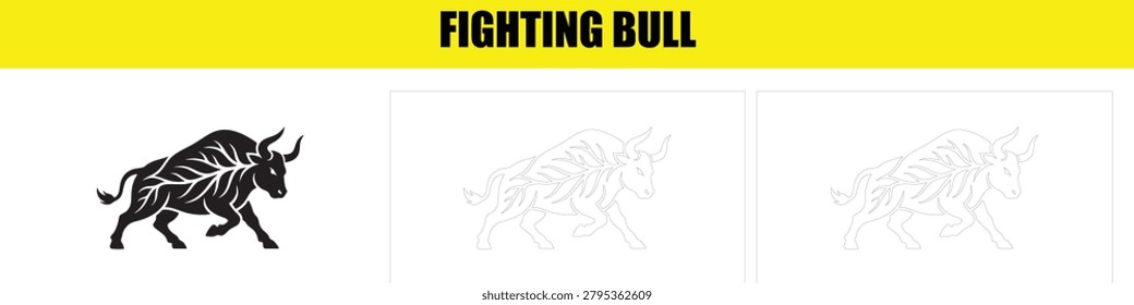 Dynamic illustration of a fighting bull, powerful animal symbolizing strength and aggression, motion and speed, danger and beast.