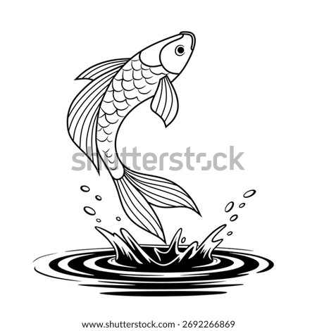 A dynamic illustration of a fish leaping out of the water, showcasing movement and energy. Perfect for fishing designs, logos, or aquatic-themed artwork.