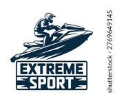 Dynamic illustration of a jet ski rider in motion with text overlay