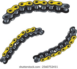 Dynamic illustration of a motorcycle chain, highlighting robust design and mechanical precision. Perfect for automotive and engineering enthusiasts