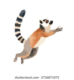 Dynamic illustration of a ring-tailed lemur mid-jump, perfect for wildlife themes or children's designs.