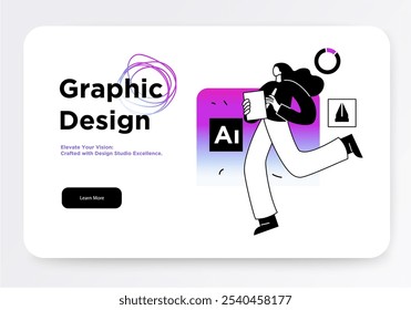A dynamic illustration showcasing graphic design concepts with stylized figures. Vector illustration