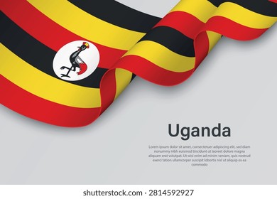Dynamic illustration showcasing the Ugandan flag waving proudly alongside its national crest. Ideal for travel, culture, or patriotic themed designs.