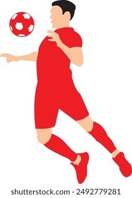 Dynamic illustration of a soccer player in a red uniform skillfully controlling the ball with his chest. Perfect for sports websites, athletic promotions, and football-themed content.