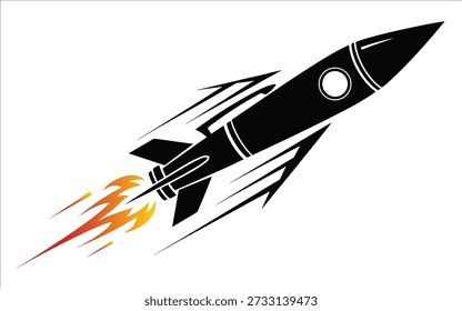 Dynamic illustration of spaceship ascent showing rapid launch and startup success vector design element illustration concept graphic icon image.
