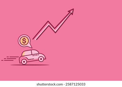 Dynamic illustration of a speeding car with an upward arrow. Perfect for business, speed, and growth concepts.