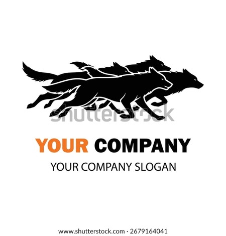 A dynamic illustration of three black wolves running together as a pack, symbolizing teamwork, strength, and wild spirit. Isolated on a white background for versatile use.