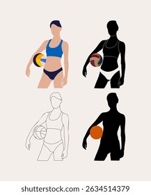 A dynamic illustration of a volleyball player in the act of setting the ball. The image features four variations