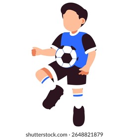 Uma ilustração dinâmica de um jovem rapaz meio-chute, capturando a emoção e energia do futebol juvenil.