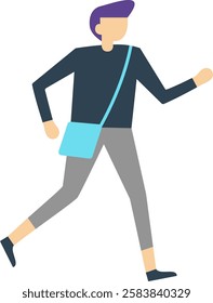 Dynamic illustration of a young student running with a shoulder bag, showcasing a sense of urgency and active lifestyle, ideal for educational or youth related projects