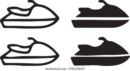 Dynamic illustrations of personal watercraft vehicles. Sleek designs for summer vacation and aquatic sporting activities.