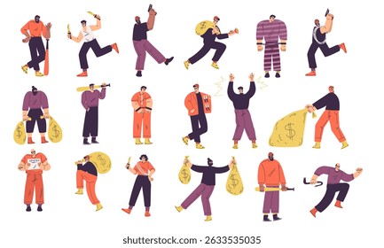 Ilustrações dinâmicas mostrando uma variedade de caracteres diversos em movimento e ação