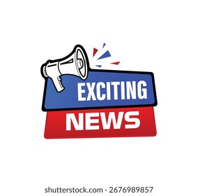 Uma imagem dinâmica com um megafone anunciando 'NOTÍCIAS INTERESSANTES' em um sinal vermelho e azul em negrito. Perfeito para promoções, anúncios e conteúdo relacionado à mídia.