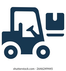Dynamic Industrial Forklift Icon Expertly Moving a Large Cargo Box, Embodying Highly Efficient Warehouse Operations and Streamlined Material Handling Logistics