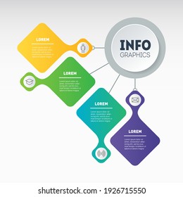 infografía dinámica o mapa mental de la tecnología o proceso educativo con cuatro pasos. Presentación de negocios o infografía con 4 opciones. Plantilla Web de un gráfico, mapa mental o diagrama de 4 pasos. Vector.