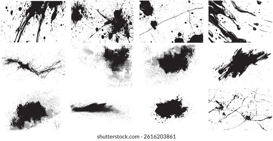 Dynamic Ink Splatters, Fluid Paint Strokes, and Dot Textures for Creative Designs