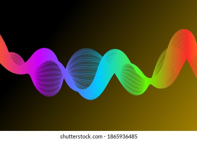 Dynamic interplay of attractive wave line forms. Modern communications technologies, energy motion and space concept on dark black background, Vector.