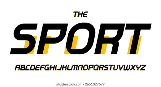 Dynamic italic creative alphabet, bold dynamic abstract sans serif font with yellow offset, fast sport typeface for active logo, racing headline, fitness title, athletic branding. Vector typeset