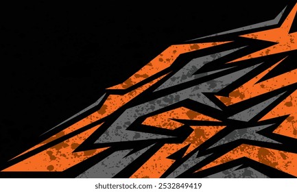 Design abstrato dinâmico e irregular com formas angulares nítidas em laranja e cinza contra um fundo escuro, apresentando uma textura áspera e grunge. Ideal para designs arrojados e ousados. banner de fundo.