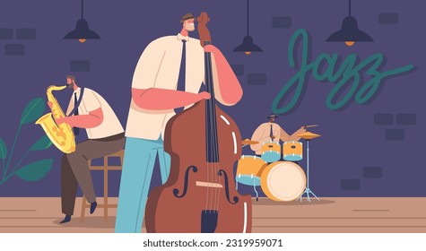 Dynamic Jazz Band Characters On Stage, Captivating The Audience With Their Energetic Performance. Syncopated Rhythms