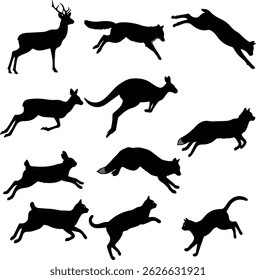 Dynamic Jumping Animal Silhouette Vector Set