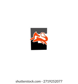Silueta de zorro saltador dinámico con fondo de alfabeto E, que expresa agilidad, inteligencia y movimiento. Perfecto para marcas deportivas, logotipos creativos y diseño de Vector audaz