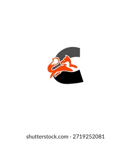 Silueta de zorro saltador dinámico con fondo de alfabeto C, que expresa agilidad, inteligencia y movimiento. Perfecto para marcas deportivas, logotipos creativos y diseño de Vector audaz