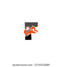 Silhueta de raposa saltadora dinâmica com fundo do alfabeto F, expressando agilidade, inteligência e movimento. Perfeito para marcas de esportes, logotipos criativos e design vetorial arrojado