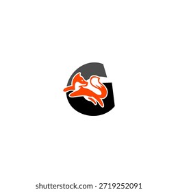 Dynamic jumping fox silhouette with alphabet G background, expressing agility, intelligence, and motion. Perfect for sports brands, creative logos, and bold vector design