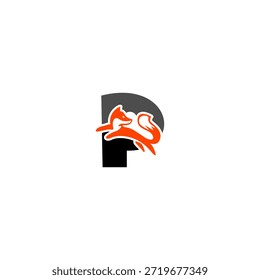Silueta de zorro saltador dinámico con fondo de alfabeto P, que expresa agilidad, inteligencia y movimiento. Perfecto para marcas deportivas, logotipos creativos y diseño de Vector audaz