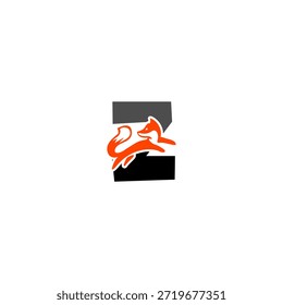 Silueta de zorro saltando dinámico con fondo de alfabeto Z, que expresa agilidad, inteligencia y movimiento. Perfecto para marcas deportivas, logotipos creativos y diseño de Vector audaz
