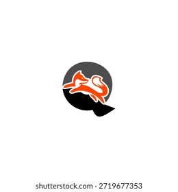 Silueta de zorro saltador dinámico con fondo de alfabeto Q, que expresa agilidad, inteligencia y movimiento. Perfecto para marcas deportivas, logotipos creativos y diseño de Vector audaz