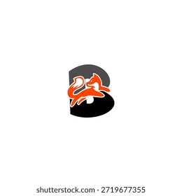 Silueta de zorro saltador dinámico con fondo de alfabeto B, que expresa agilidad, inteligencia y movimiento. Perfecto para marcas deportivas, logotipos creativos y diseño de Vector audaz