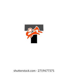 Silueta de zorro saltando dinámica con fondo de alfabeto T, que expresa agilidad, inteligencia y movimiento. Perfecto para marcas deportivas, logotipos creativos y diseño de Vector audaz