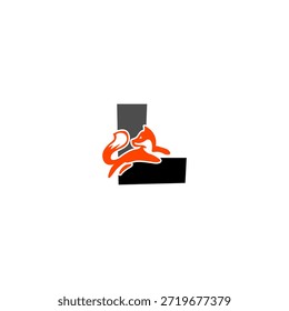 Silueta de zorro saltador dinámico con fondo de alfabeto L, que expresa agilidad, inteligencia y movimiento. Perfecto para marcas deportivas, logotipos creativos y diseño de Vector audaz