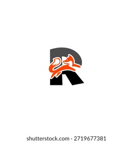 Silueta de zorro saltador dinámico con fondo de alfabeto R, que expresa agilidad, inteligencia y movimiento. Perfecto para marcas deportivas, logotipos creativos y diseño de Vector audaz