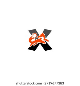 Silueta dinámica de zorro saltador con fondo de alfabeto X, que expresa agilidad, inteligencia y movimiento. Perfecto para marcas deportivas, logotipos creativos y diseño de Vector audaz