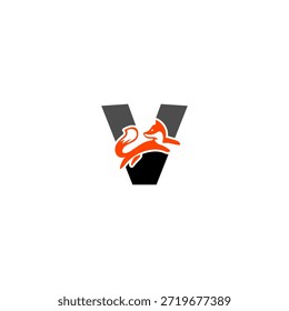 Silueta de zorro saltador dinámico con fondo de alfabeto V, que expresa agilidad, inteligencia y movimiento. Perfecto para marcas deportivas, logotipos creativos y diseño de Vector audaz