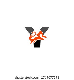 Silueta de zorro saltando dinámica con fondo de alfabeto Y, que expresa agilidad, inteligencia y movimiento. Perfecto para marcas deportivas, logotipos creativos y diseño de Vector audaz