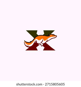 Dynamische Fuchs-Silhouette kombiniert mit dem Letter X-Logo, das Agilität, Intelligenz und Geschwindigkeit symbolisiert. Ideal für modernes Branding, Maskottchen, kreative Logos und eine saubere Vektoridentität