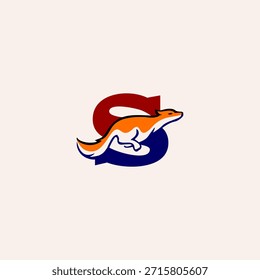 Silueta dinámica de zorro saltador combinada con el logotipo de la letra S, que simboliza la agilidad, la inteligencia y la velocidad. Ideal para marcas modernas, mascotas, logotipos creativos e identidad de Vector limpia