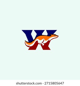 Dynamische Fuchs-Silhouette kombiniert mit dem Letter-W-Logo, das Agilität, Intelligenz und Geschwindigkeit symbolisiert. Ideal für modernes Branding, Maskottchen, kreative Logos und eine saubere Vektoridentität