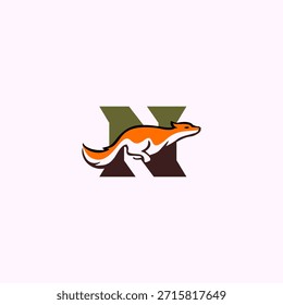Dynamische Fuchs-Silhouette kombiniert mit dem Letter N-Logo, das Agilität, Intelligenz und Geschwindigkeit symbolisiert. Ideal für modernes Branding, Maskottchen, kreative Logos und eine saubere Vektoridentität