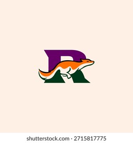 Dynamische Fuchs-Silhouette kombiniert mit dem Letter R-Logo, das Agilität, Intelligenz und Geschwindigkeit symbolisiert. Ideal für modernes Branding, Maskottchen, kreative Logos und eine saubere Vektoridentität