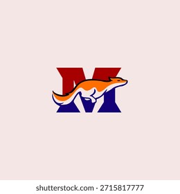 Dynamische Fuchs-Silhouette kombiniert mit dem Letter M-Logo, das Agilität, Intelligenz und Geschwindigkeit symbolisiert. Ideal für modernes Branding, Maskottchen, kreative Logos und eine saubere Vektoridentität